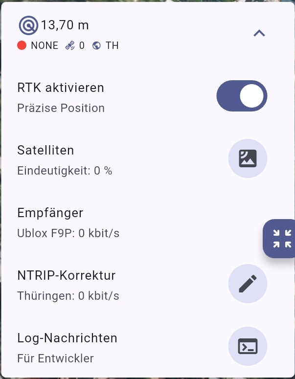 Statusinformationen der RTK Verbindung